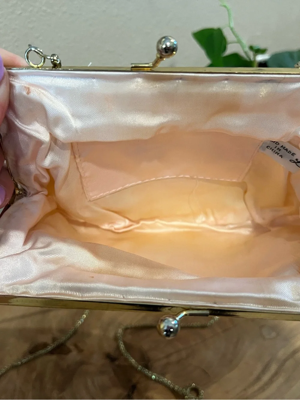 Vintage Beaded Cream Colored Evening Clutch with Gold Chain Strap